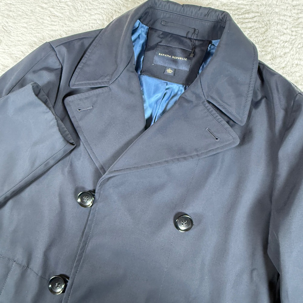 NEW Banana Republic Mens L Peacoat Navy Nylon Double Breasted L/S Jacket 429749